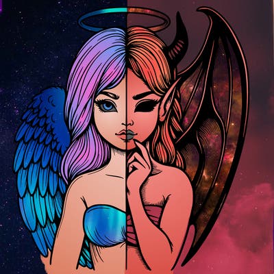 realistic angel half demon