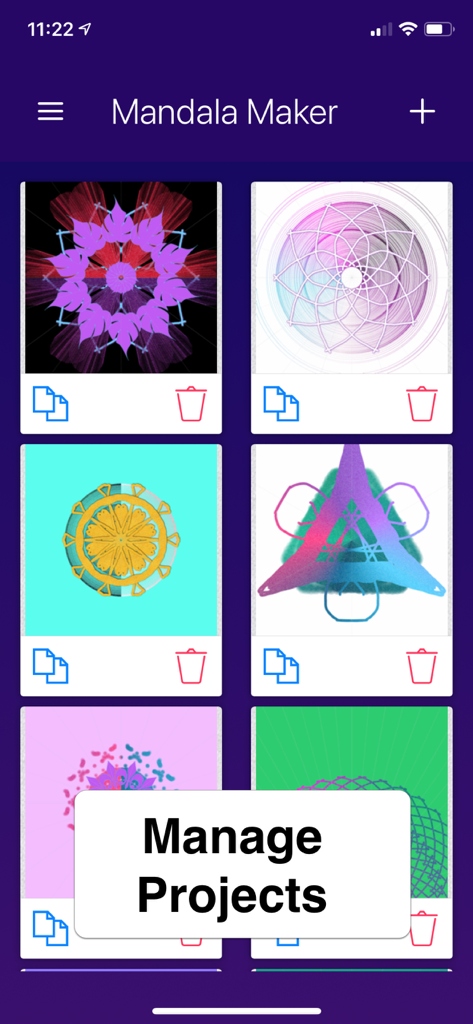 Mandala Maker: symmetry doodle - 다양한 대칭 낙서 디자인을 보여주는 만다라 메이커 앱 프로젝트 갤러리