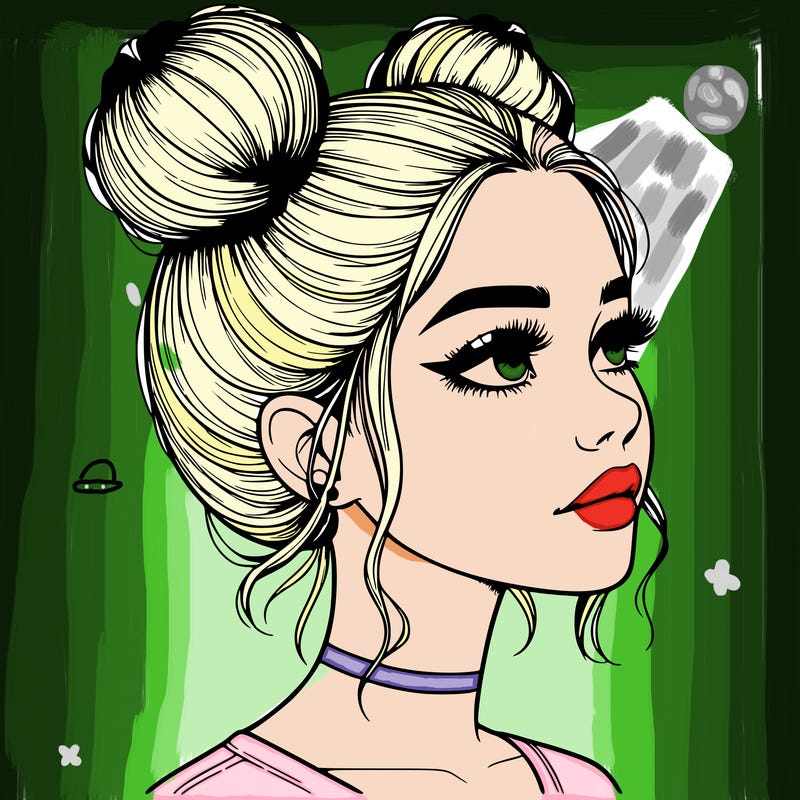 realistic girl with buns on the top of her head