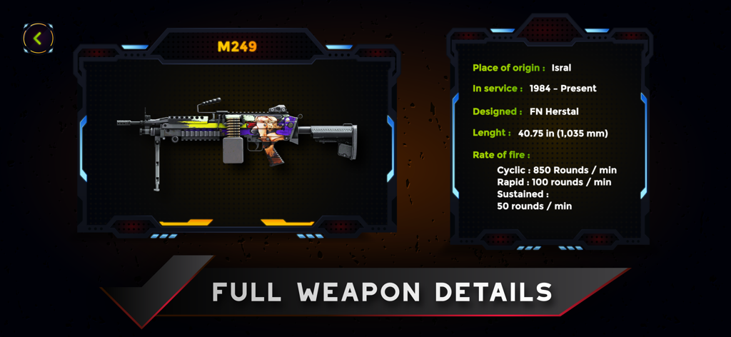 Real Gun Sounds Simulator. - Especificaciones y detalles del arma de la ametralladora M249