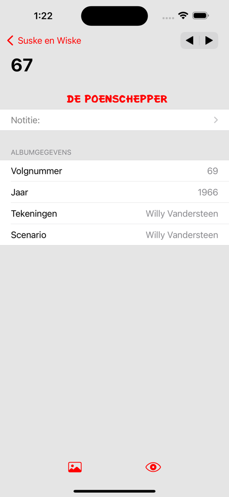 De aardige app - Detailed view of a Suske en Wiske comic album entry in De aardige app