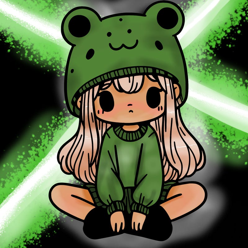 a girl wearing a frog hat and some frog socks