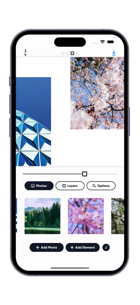 Carousel Collage Maker - Un utente che modifica un collage di caroselli senza interruzioni multi-pagina con strumenti per foto e livelli