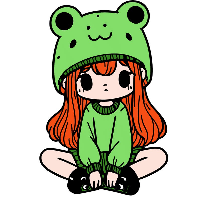 a girl wearing a frog hat and some frog socks