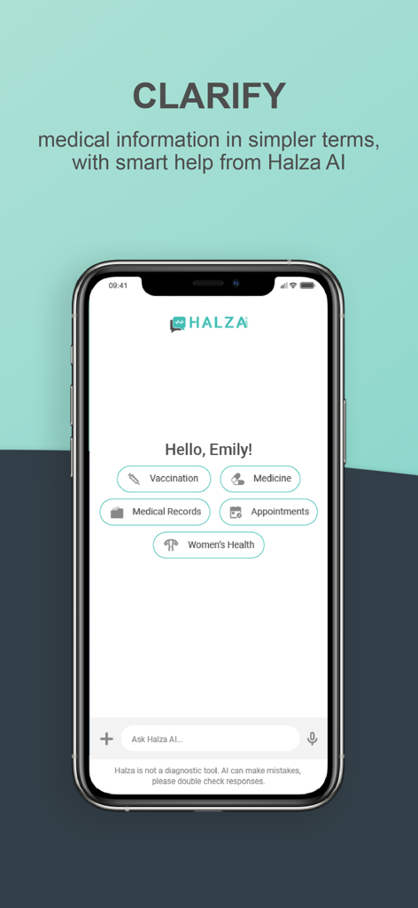 Halza - Halza mobile app dashboard with AI health assistant and medical management features