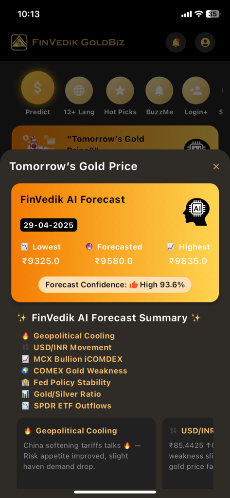 Gold Rate Today - India Live - Tarifas de oro predichas por IA para mañana con factores de análisis de mercado
