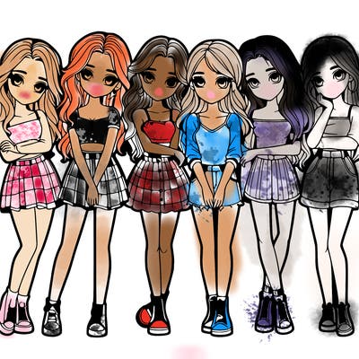 a group of girls realistic