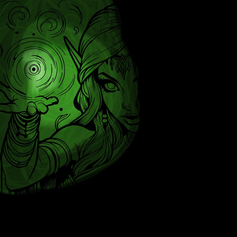 realistic scary beautiful elf sorceress casting spell