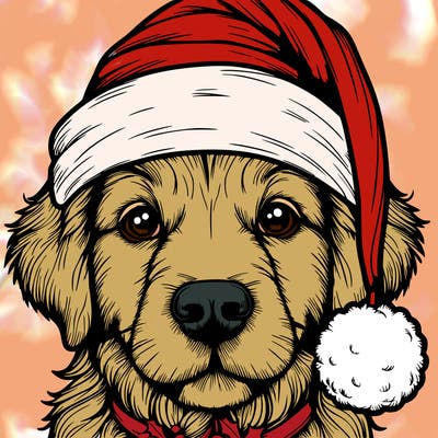 realistic dog with a christmas hat