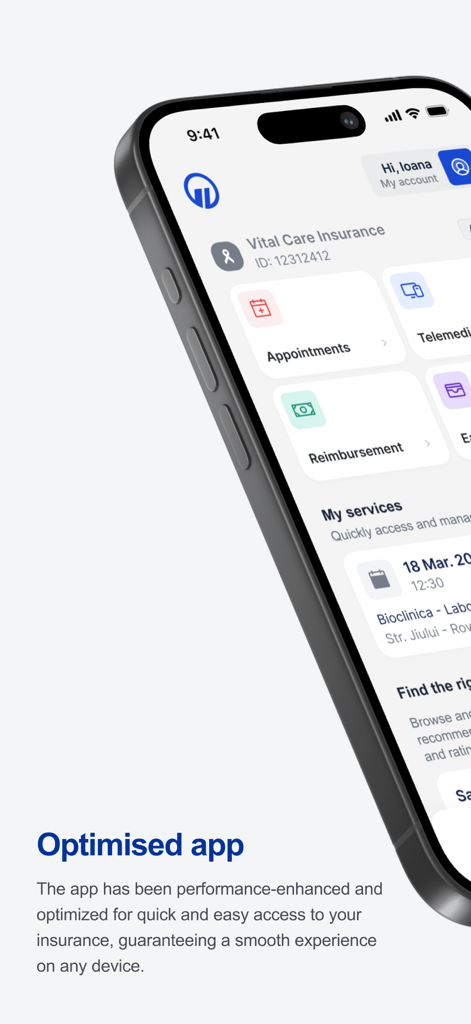Signal Care Assistant - Interfaccia dell'app Signal Care Assistant su uno smartphone che mostra servizi assicurativi e dashboard utente