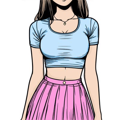 realistic girl wearing crop top and skirt