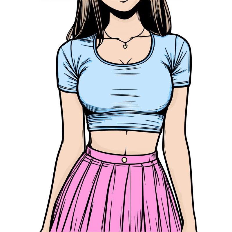realistic girl wearing crop top and skirt