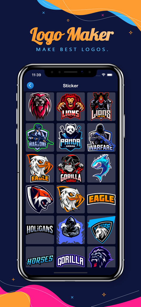 Benutzeroberfläche mit verschiedenen Gaming- und Esports-Maskottchen-Stickern