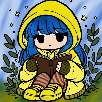 girl in oversized hoodie reading a book
