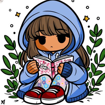 girl in oversized hoodie reading a book
