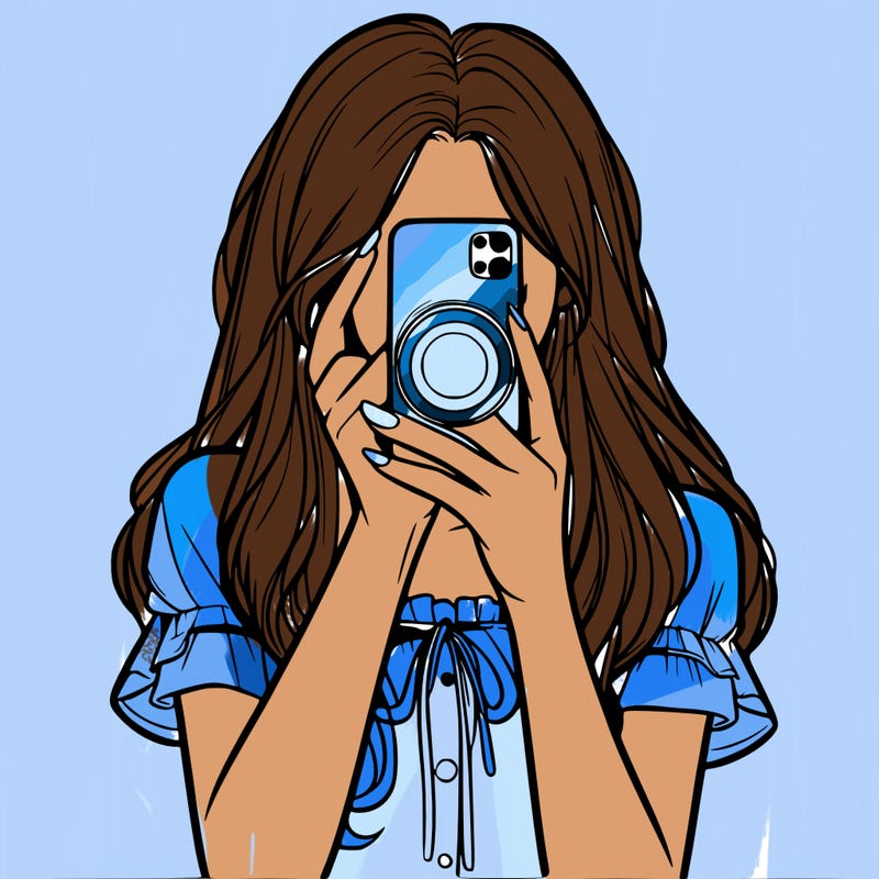a realistic girl holding her phone taking pictures