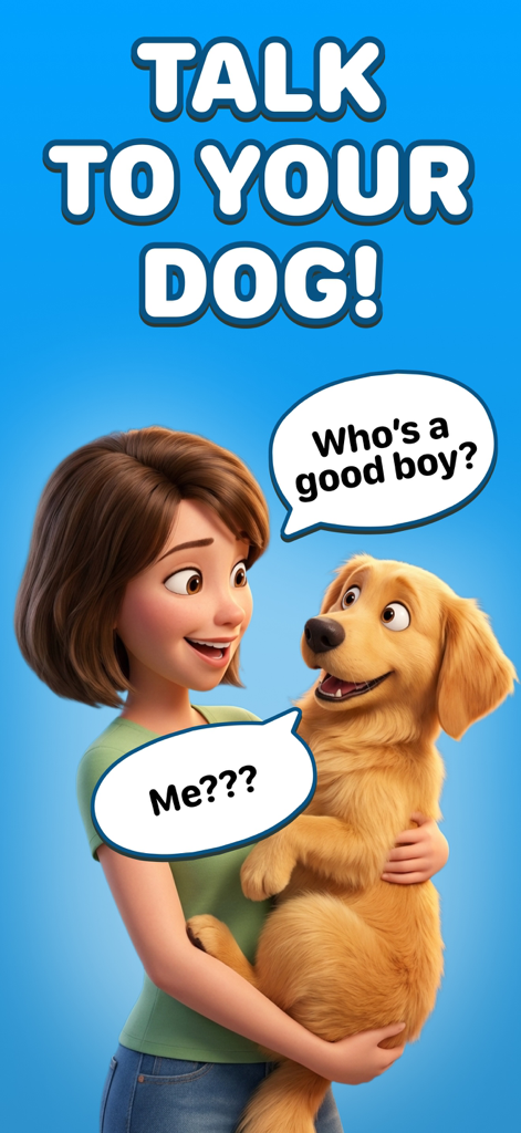 Illustration of a woman and her dog with translated speech bubbles