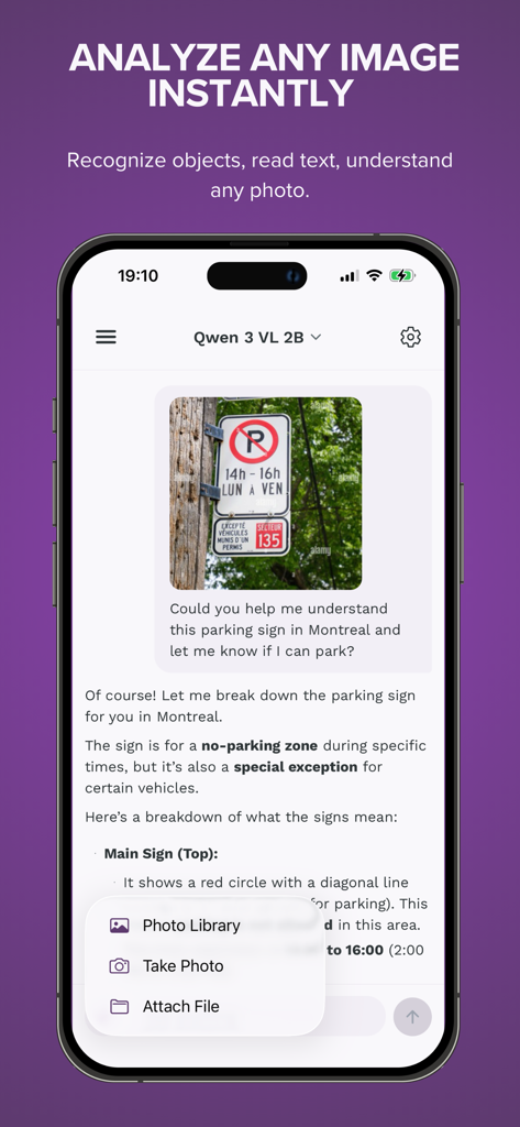 KernelAI - KernelAI app using vision AI to analyze a photo of a parking sign offline