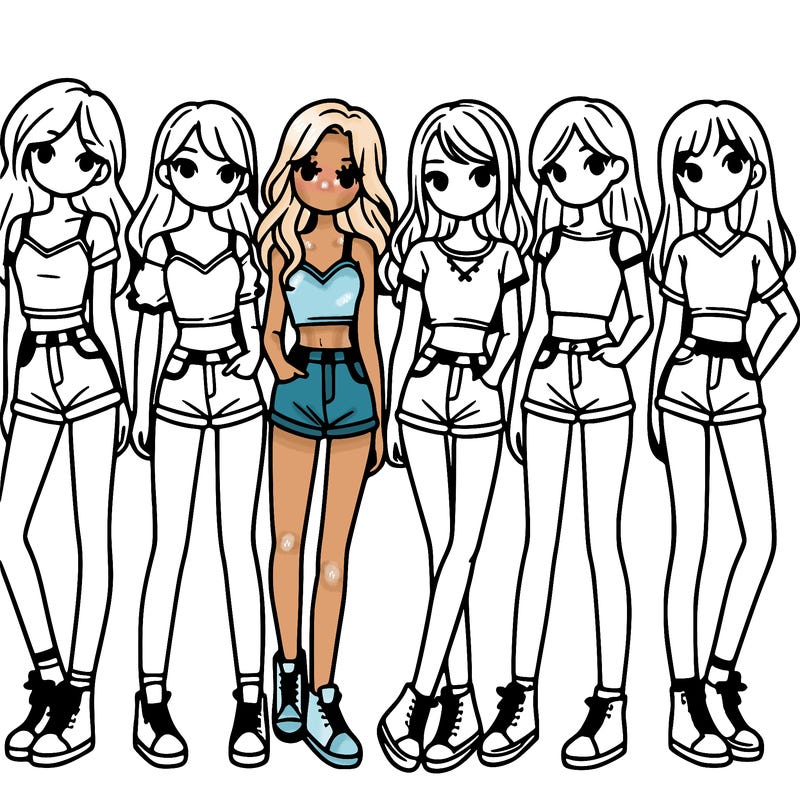 a group of girls wearing crop tops and shorts