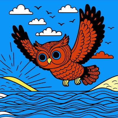 owl flying over the sea