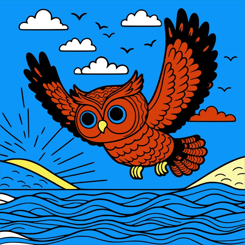 owl flying over the sea