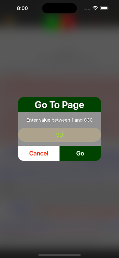 Riyadus Salihin English Arabic - Go to page dialog box for quick navigation in the Riyadus Salihin app