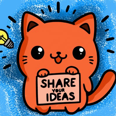 a cute cat saying share your ideas