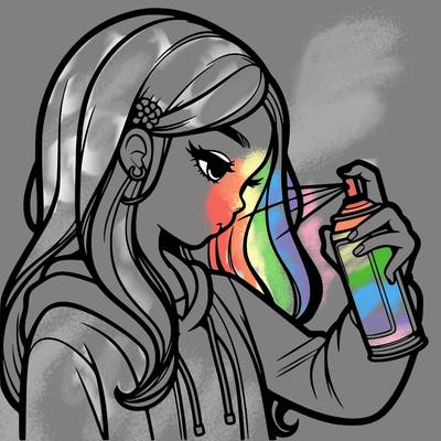 a realistic girl spray painting