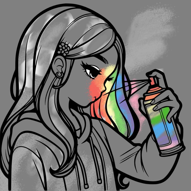 a realistic girl spray painting