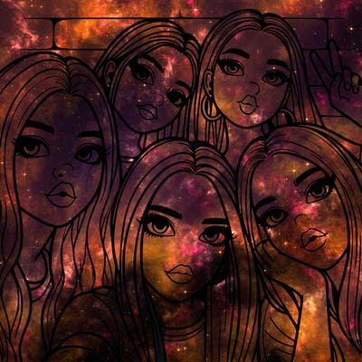 group of teen girls friends y2k up close in a selfie