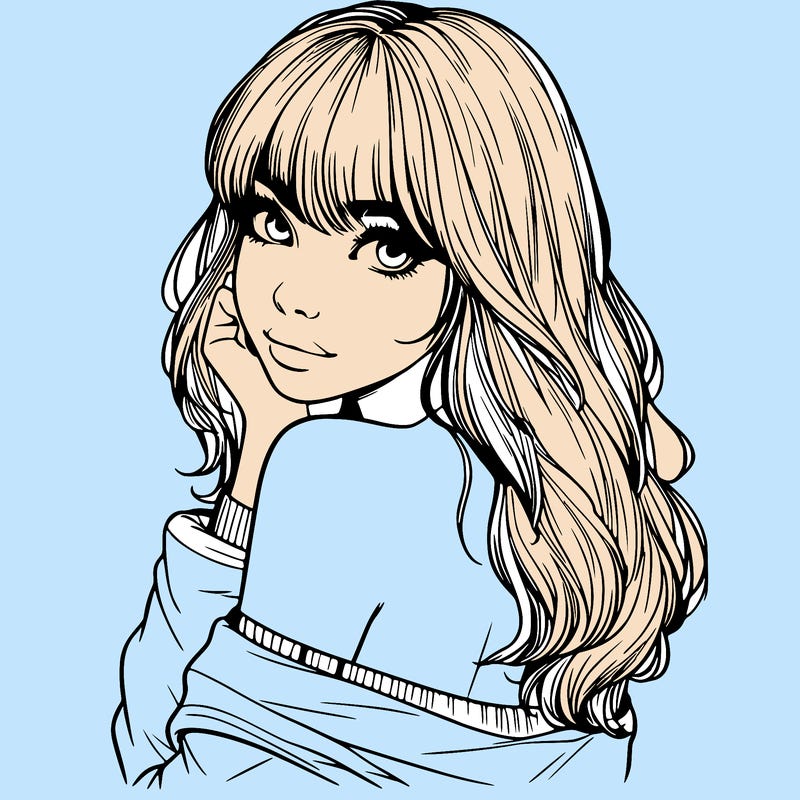 realistic girl with bangs looking over her shoulder