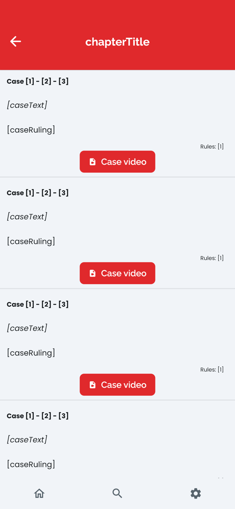 Read Volley - Screenshot of Read Volley app displaying volleyball rule case scenarios and video buttons