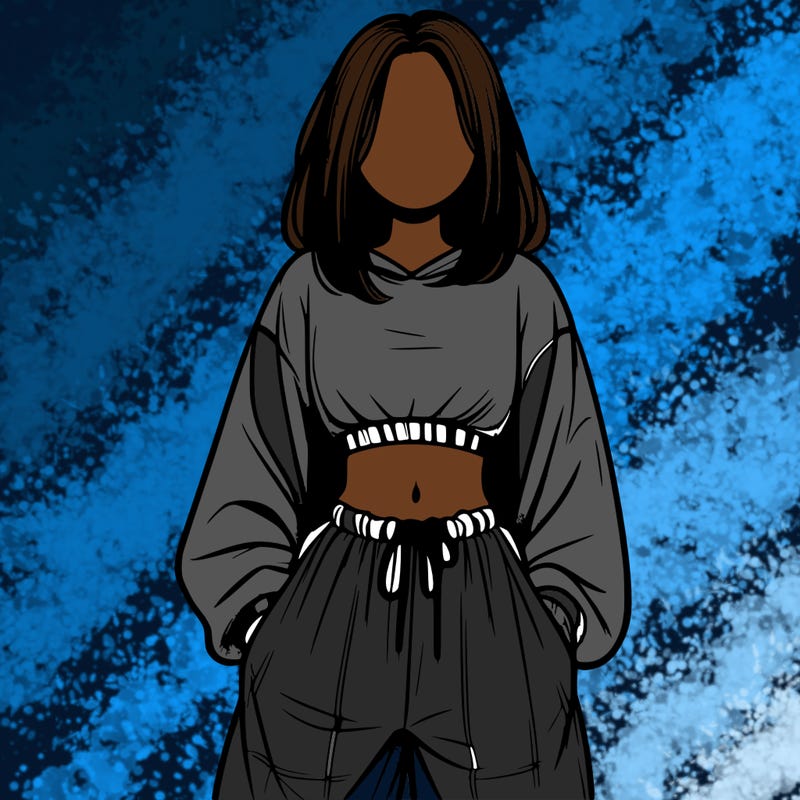 realistic girl faceless with baggy pants and a crop top