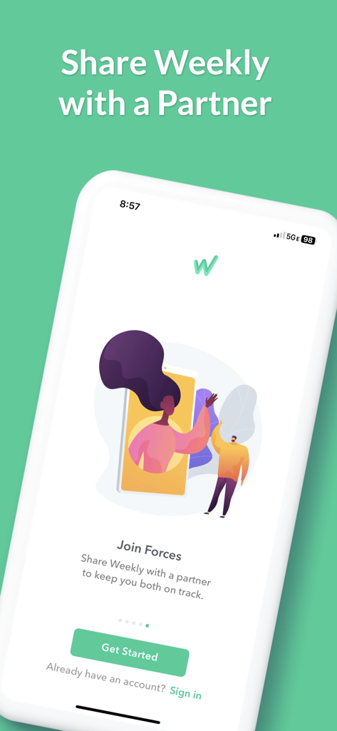 Weekly: Budget Planner App - Weekly Budget Planner app screen featuring the Join Forces shared budgeting option for couples
