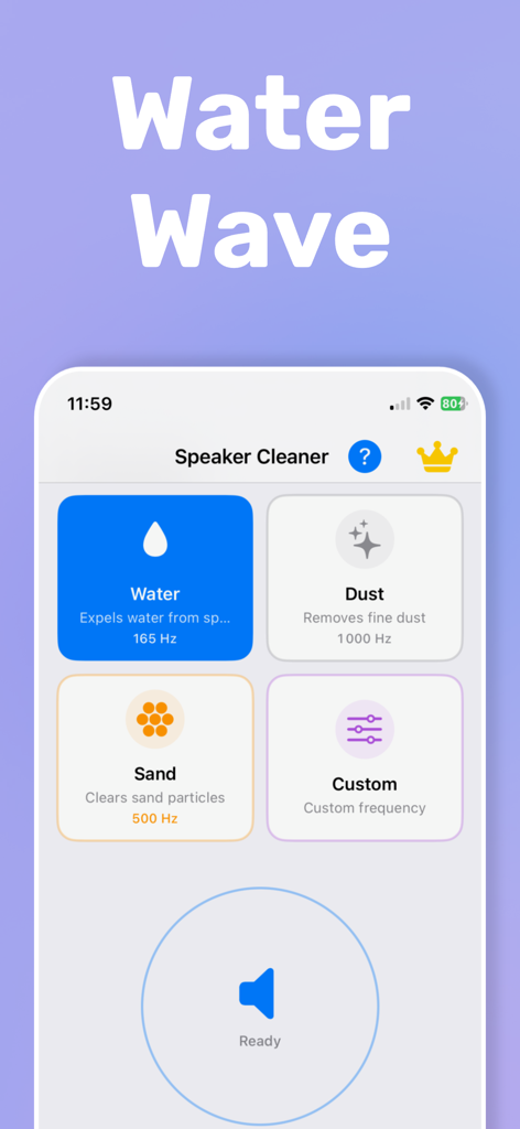 App interface for cleaning phone speakers from water dust and sand using sound frequencies