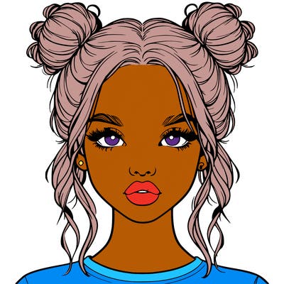 realistic girl with two buns in hair and lips