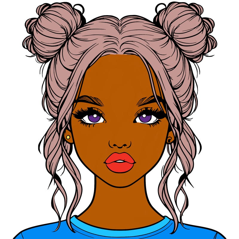 realistic girl with two buns in hair and lips