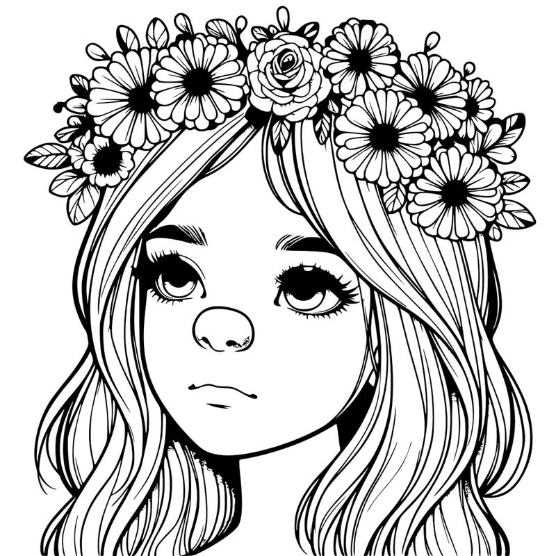 realistic girl with flowers crown with nose