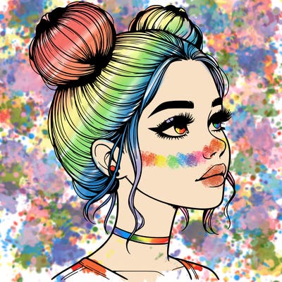 realistic girl with buns on the top of her head