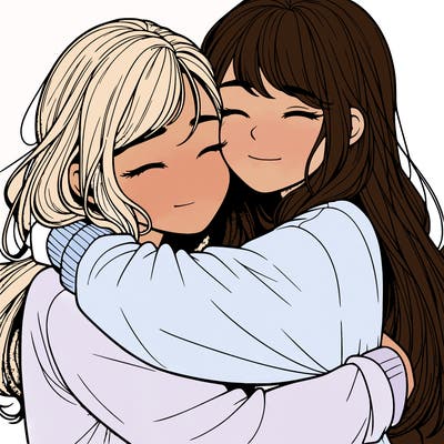 realistic two girls hugging