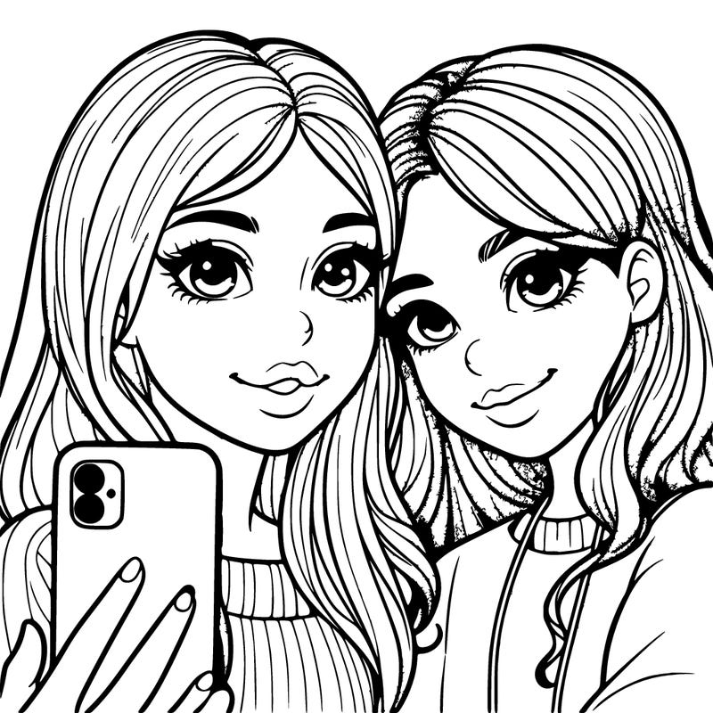 realistic cute teen girl taking selfie with her bestie