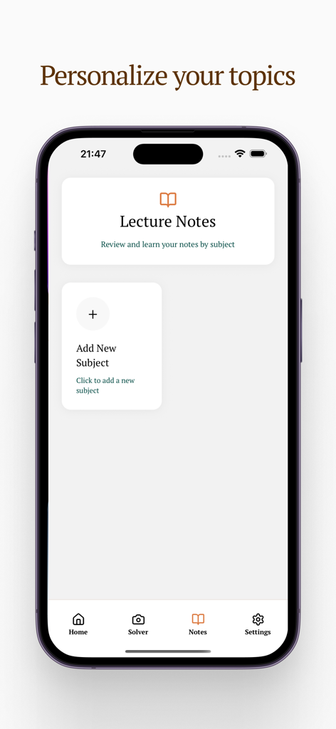 Ozard app interface showing lecture notes management and an option to add new study subjects