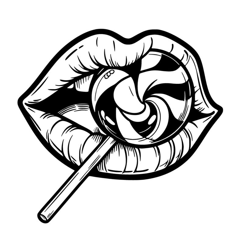 lips with lollipop in mouth