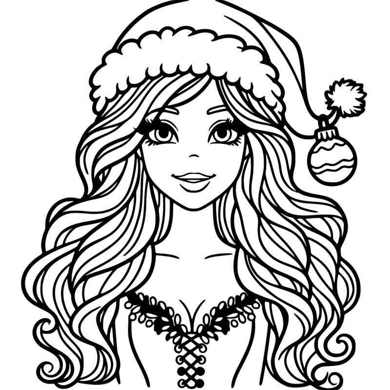 woman, with a santa hat on along with a festive outfit