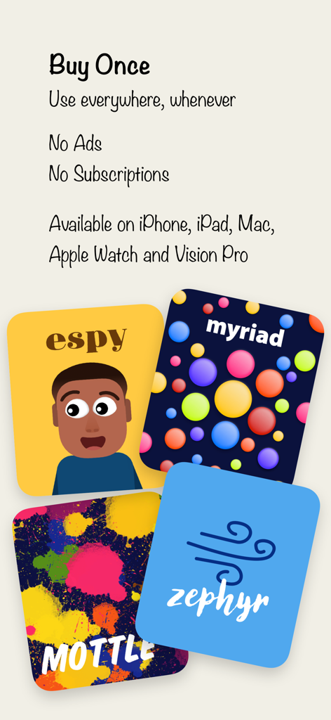 Word of the Day by LookUp - Pantalla promocional de Word of the Day by LookUp destacando el modelo de compra única y las tarjetas de vocabulario ilustradas.