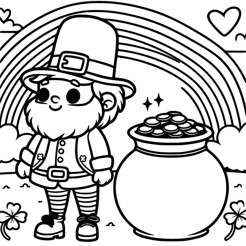 leprechaun with rainbow and pot of gold