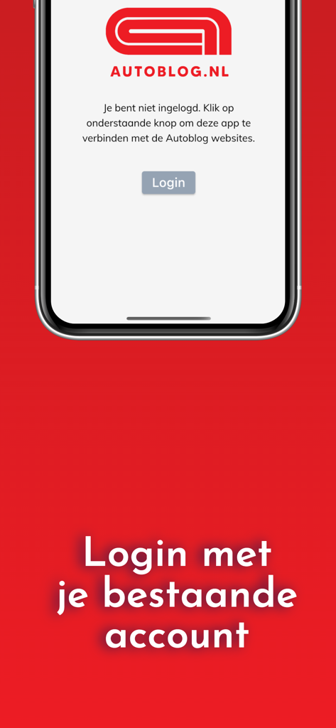 Login screen of the Autoblog mobile app with a red background and Dutch text