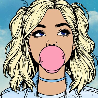 realististic girl blowing bubble -gum