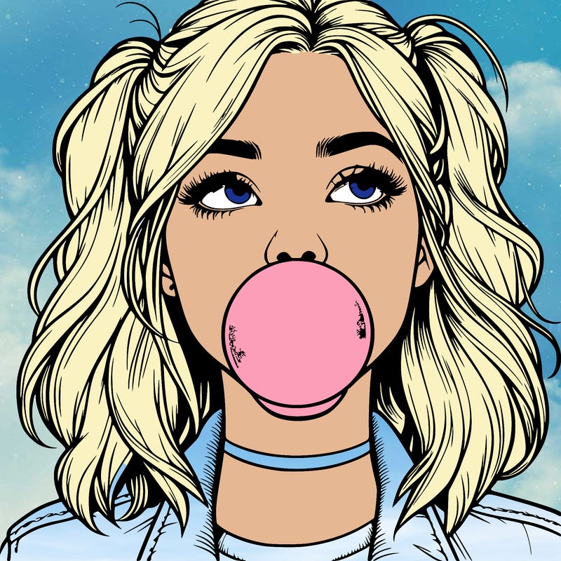 realististic girl blowing bubble -gum