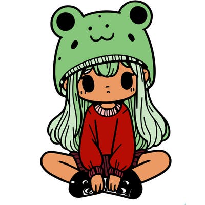 a girl wearing a frog hat and some frog socks